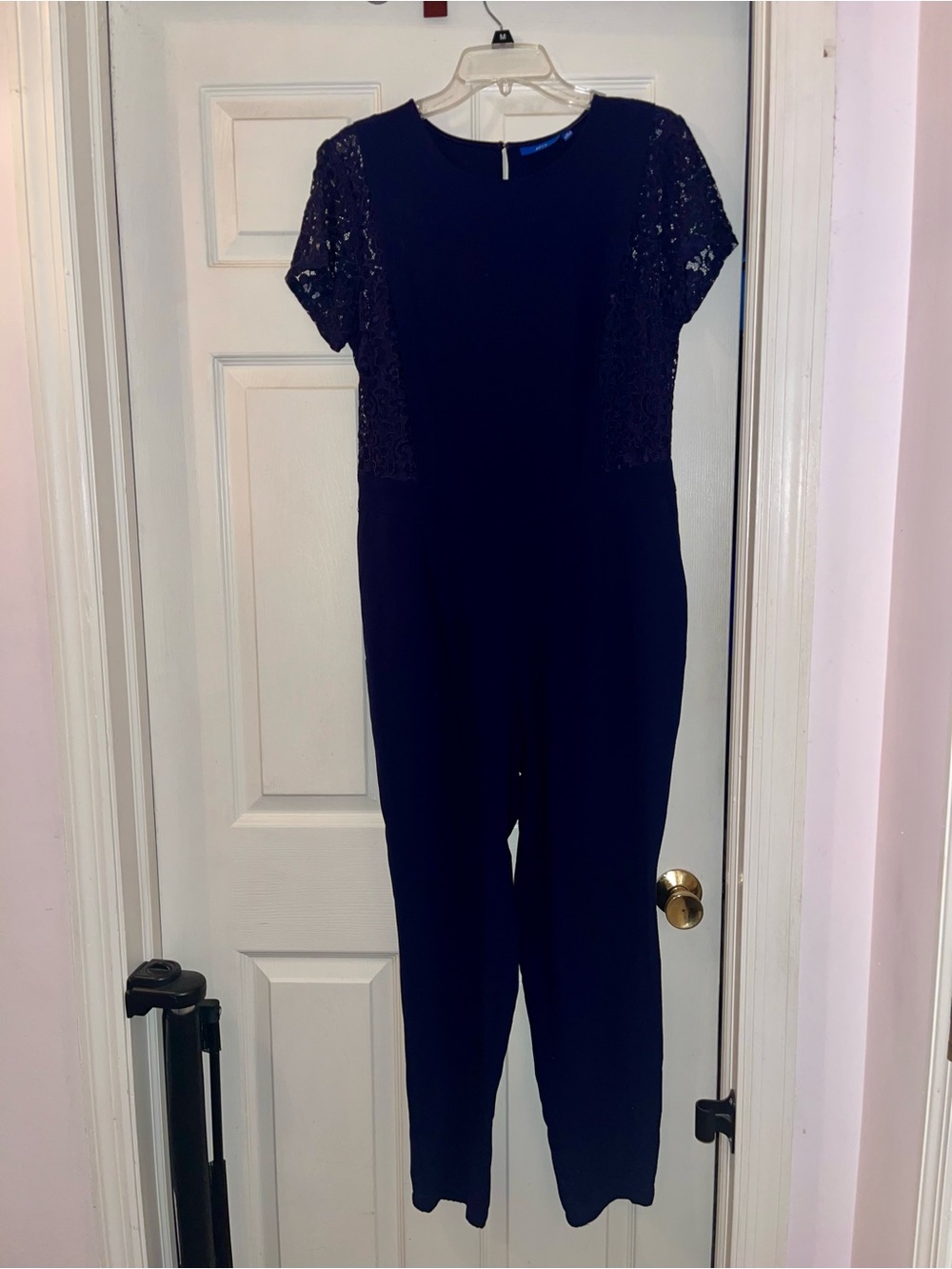 Apt. 9 Navy Lace-Trim Short-Sleeve Jumpsuit Medium